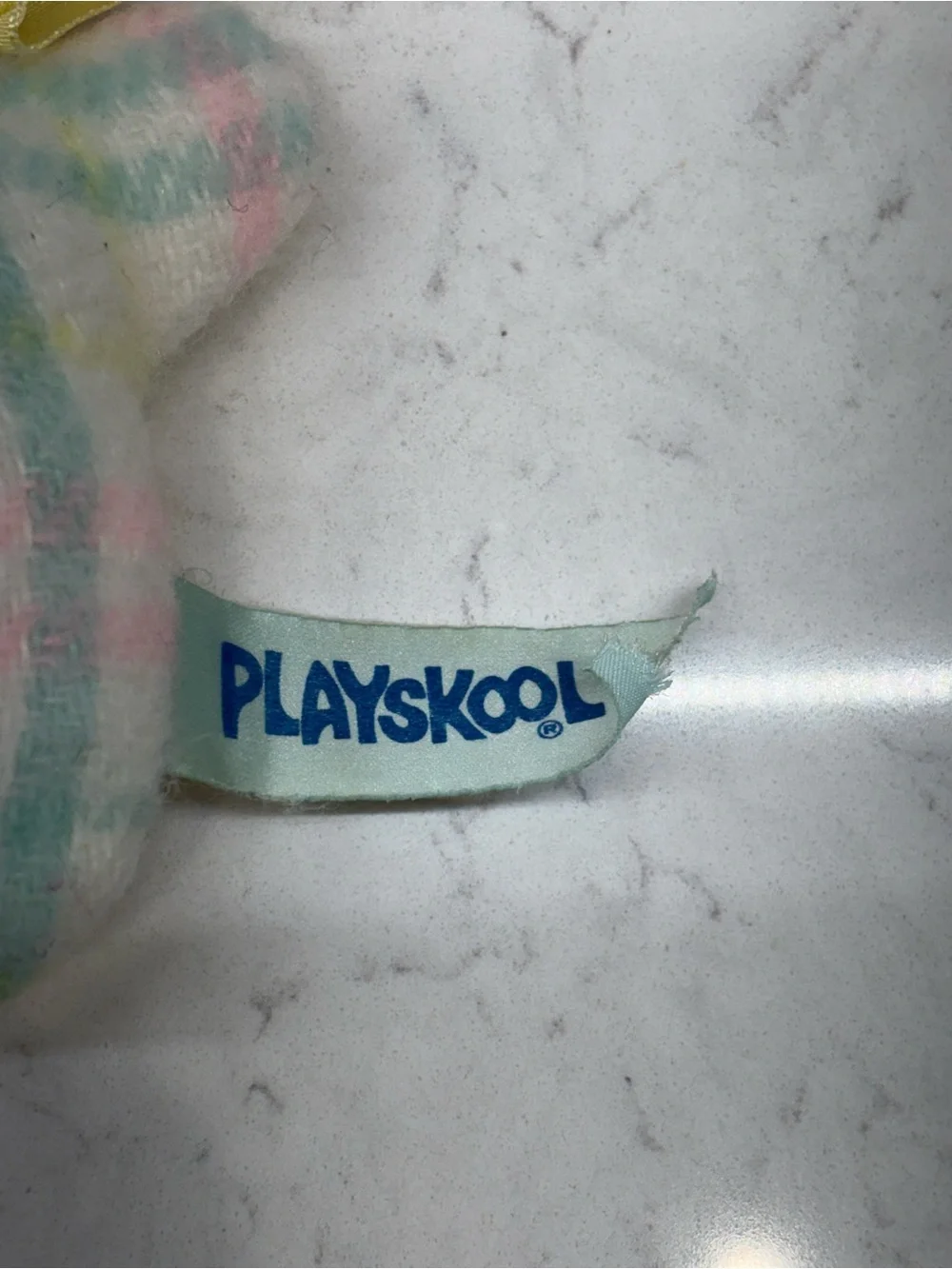 Vintage Playskool Lil Blankies Snuzzles Plaid Pastel Lion Rattle Plush Satin